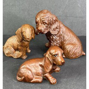 3 Puppy Figurine Statues Red Mill Cocker Spaniel Hound Red Mill USA Made 1989